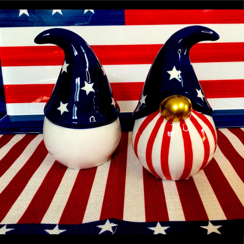 Patriotic 4th of July Ceramic Gnome  Set of 2